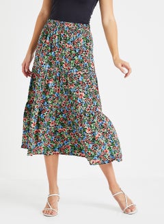 Floral Print Ruffle Hem Maxi Skirt Multicolour
