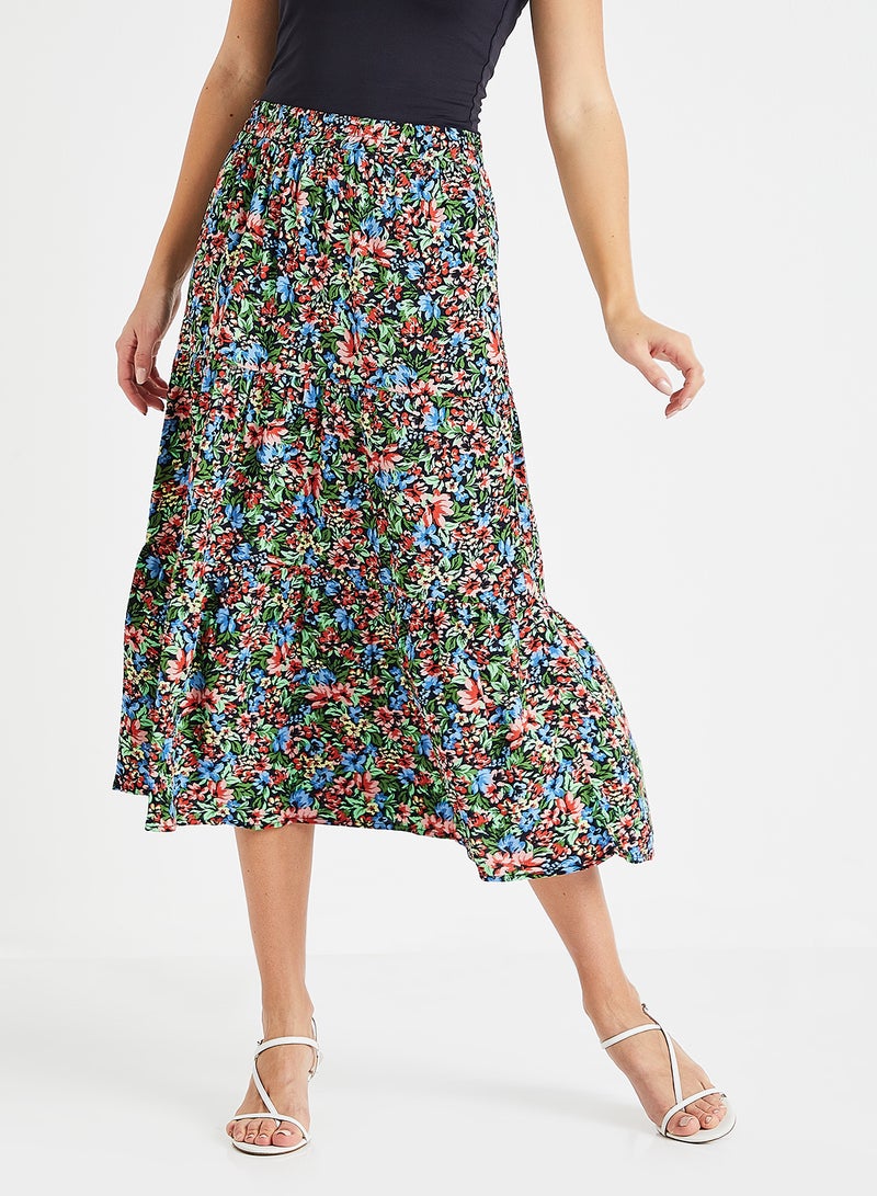 ONLY - Floral Print Ruffle Hem Maxi Skirt Multicolour - Image 1