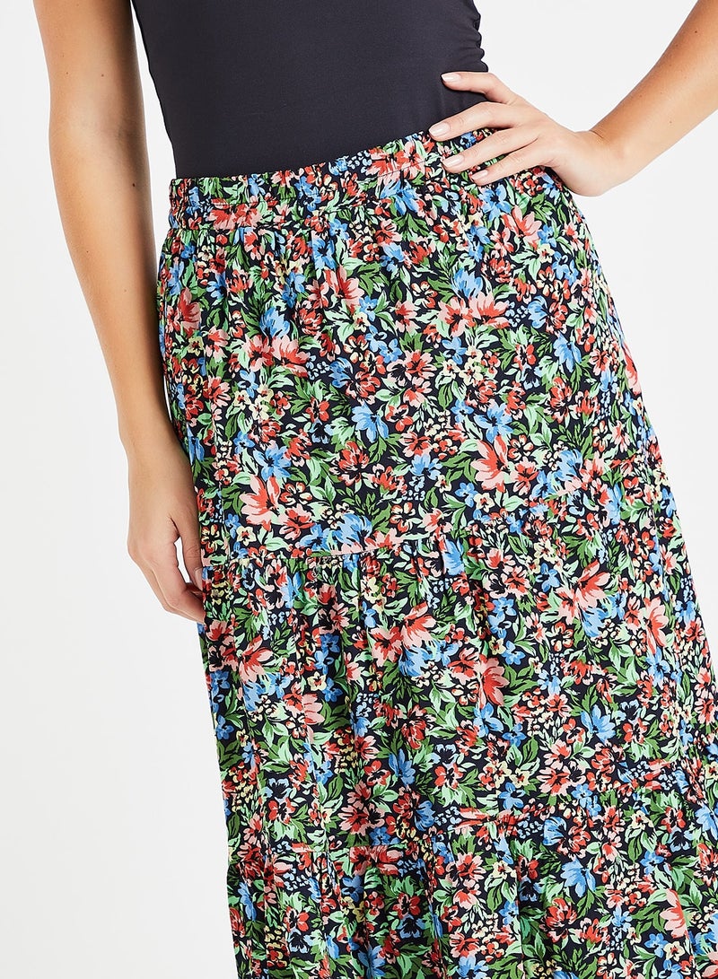 ONLY - Floral Print Ruffle Hem Maxi Skirt Multicolour - Image 1