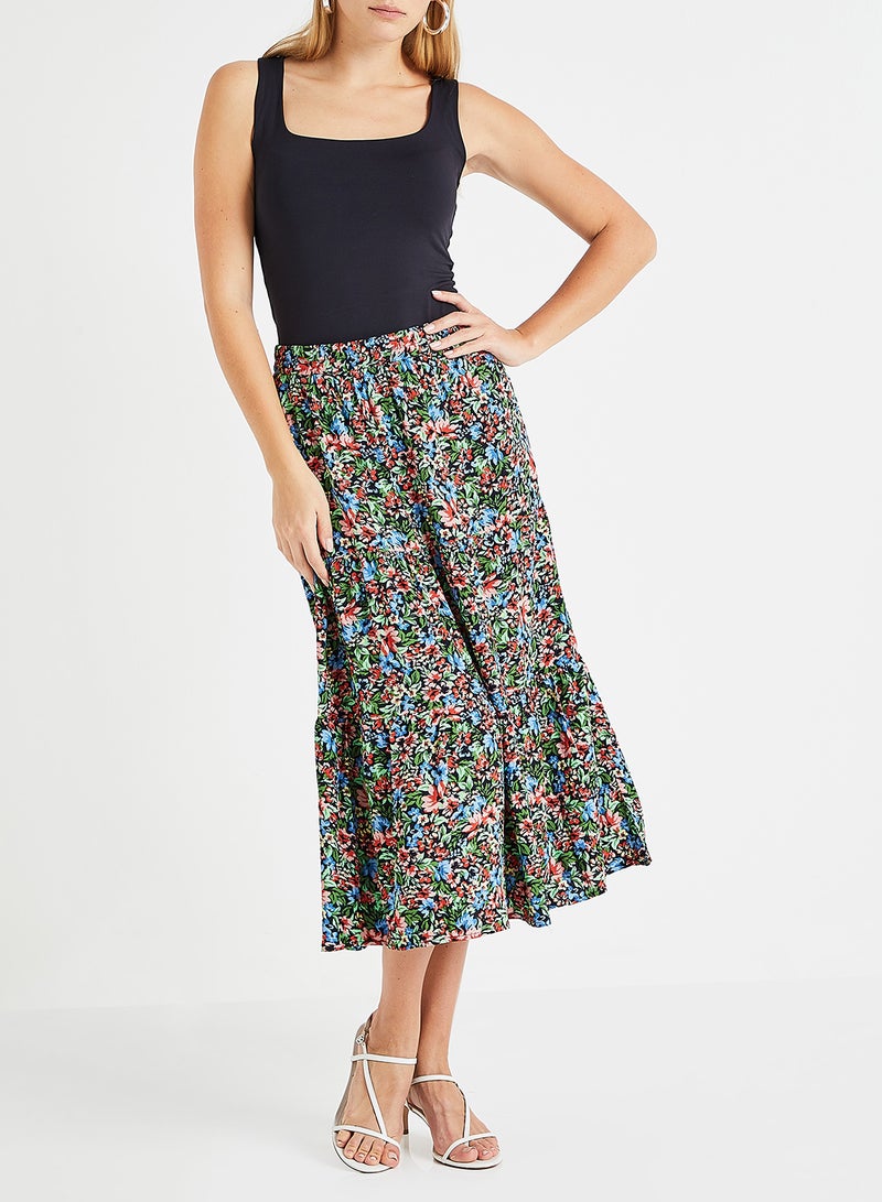 ONLY - Floral Print Ruffle Hem Maxi Skirt Multicolour - Image 1