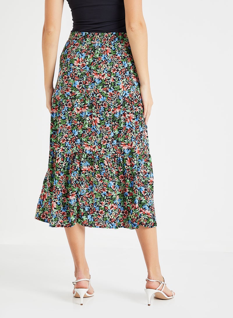 ONLY - Floral Print Ruffle Hem Maxi Skirt Multicolour - Image 1
