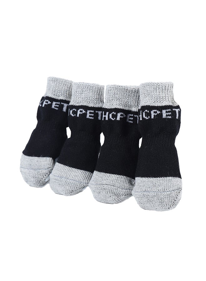 Pair Of 2 Paw Protection Anti-Slip Winter Pet Socks Black/Grey/White M - Image 1