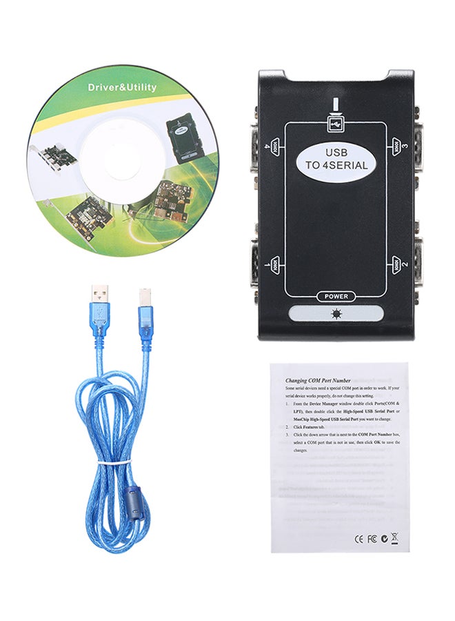 USB 2.0 To 4Port RS232 Adapter Converter Card Black