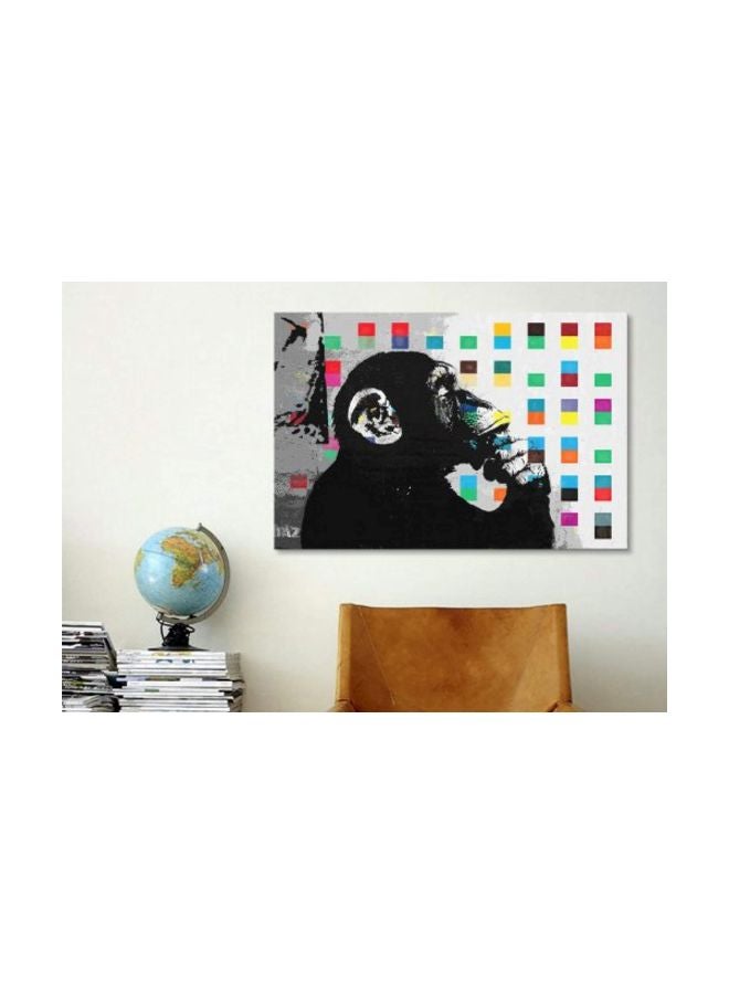 The Thinker Monkey Dots Close Up por Banksy Canvas Print Black/White/Red 18x12inch