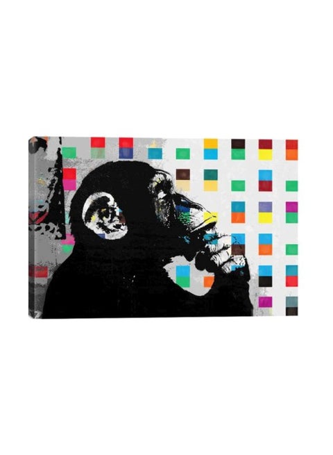 The Thinker Monkey Dots Close Up por Banksy Canvas Print Black/White/Red 18x12inch