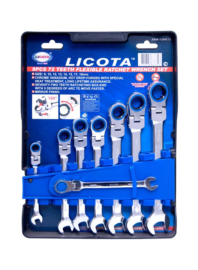 LICOTA 8-Piece Flexible Ratchet Wrench Set Silver - Image 1