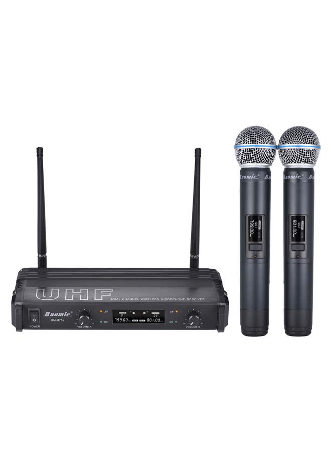 4-Piece Channel UHF Digital Wireless Handheld Microphone System Set MI2081 Black