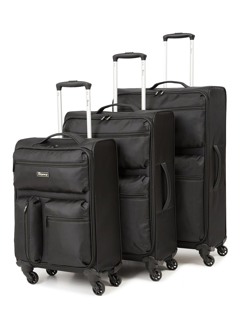 Regency Ultra-light Softside 3 Piece Luggage Trolley Set Black - Image 1