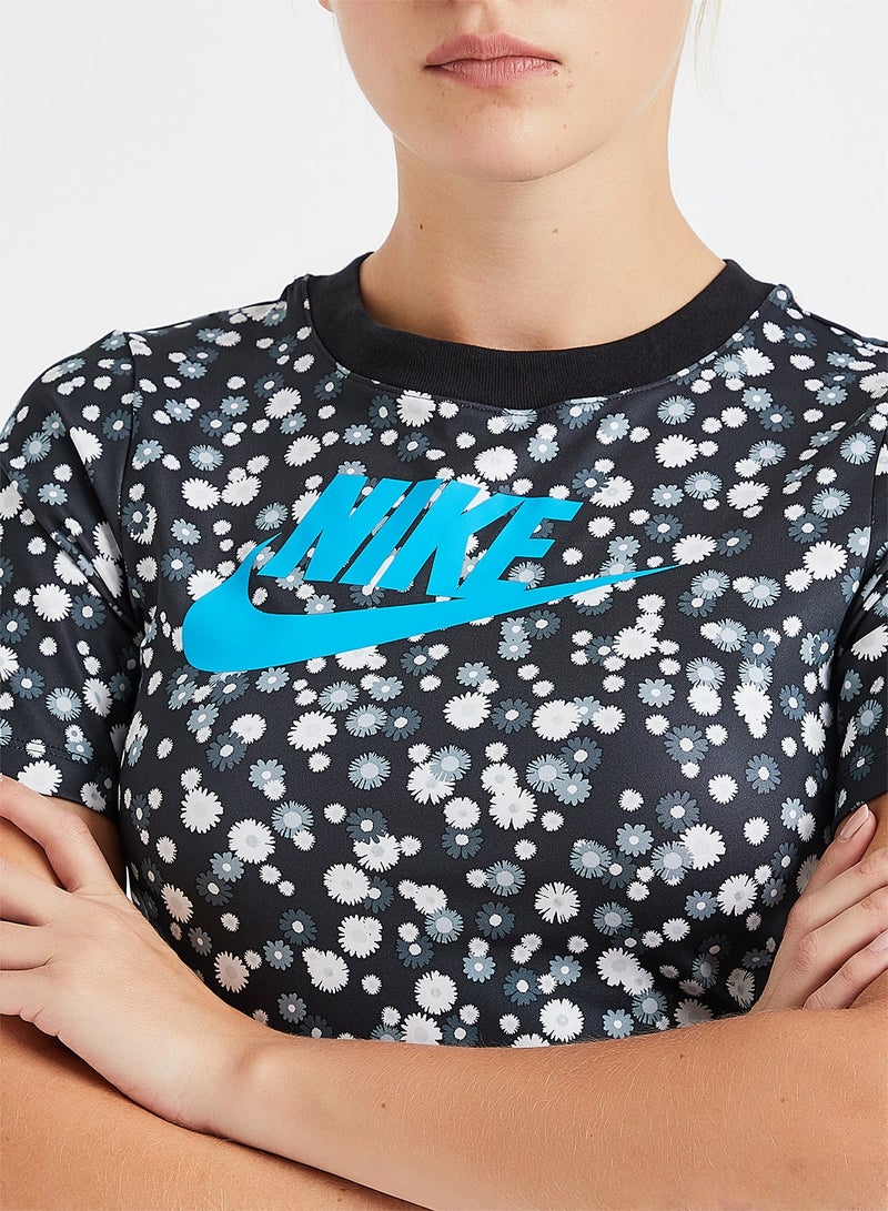 Nike Printed Heritage SS Crop Top Black/Grey/White - Image 4