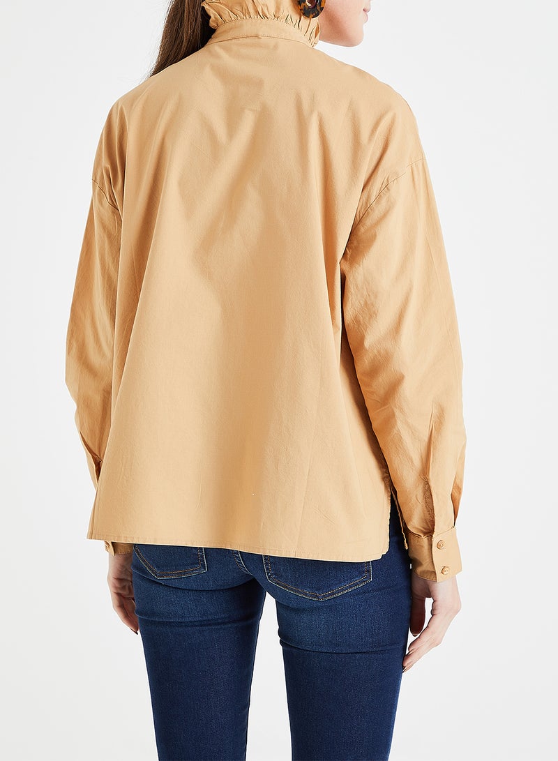 VERO MODA - Frill Detail Shirt Brown - Image 1