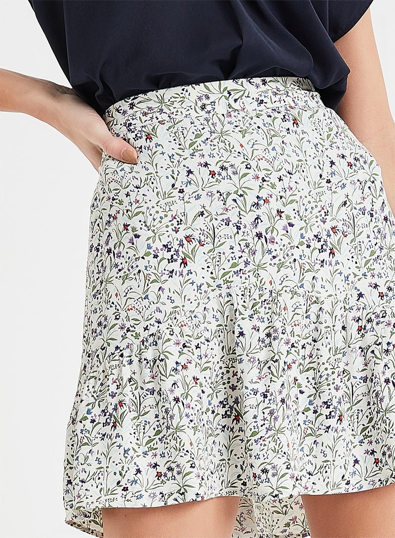 VERO MODA - Floral Print Mini Skirt White - Image 1