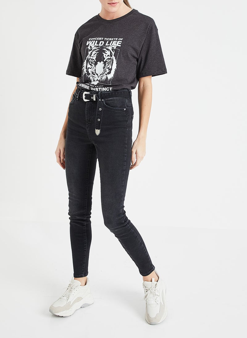 فيرو مودا تيشيرت مزين بطبعات لحيوان النمر رمادي فحمي - Image 2