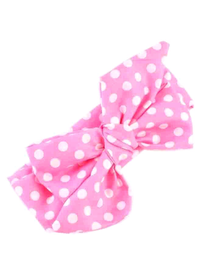 يو-هومي ربطة رأسٍ بتصميم عقدة فيونكة وطبعة منقطة وردي/أبيض 105 x 6سم - Image 1