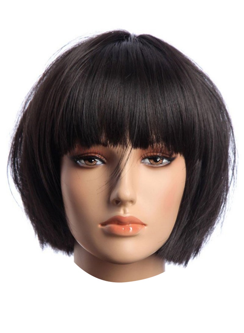 TSNOMORE Trendy Dapper Bob Straight Hair Wig With Mane-Queen Black