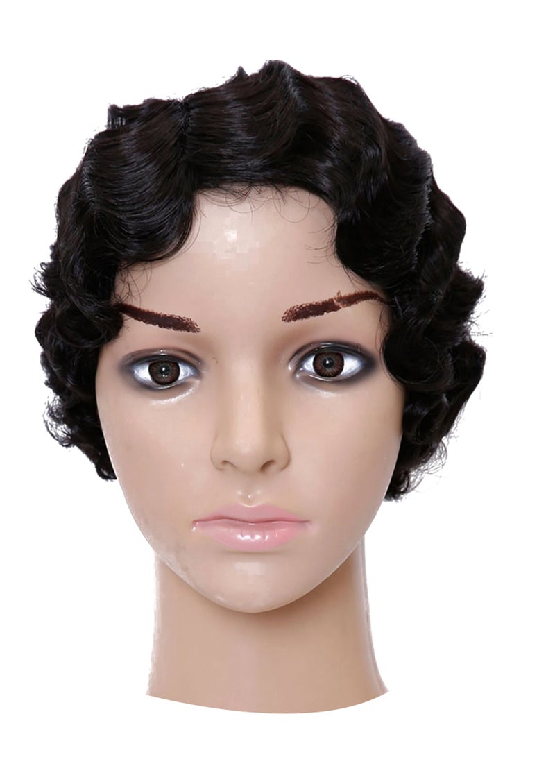 Bybrana Hair Real Retro Short Curly Hair Wig With Mane-Queen Black 