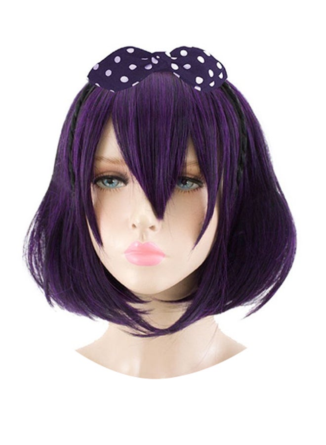 Xingwang Queen Anime Short Straight Hair Wig With Bowknot And Mannequin Purple 35cm 
