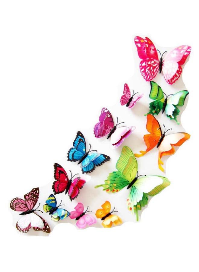 12-Piece 3D Butterfly Shaped Wall Decor Sticker Set Multicolour 10 x 10cm