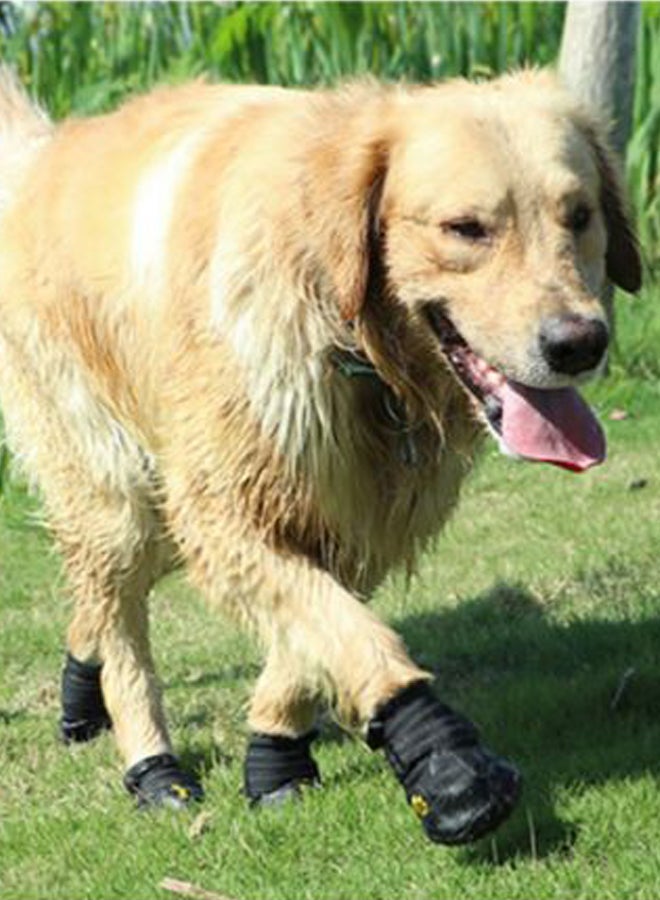 4-Piece Waterproof Non-Slip Pet Rain Boot Set With Reflective Straps Black 20x5x10cm - Image 2