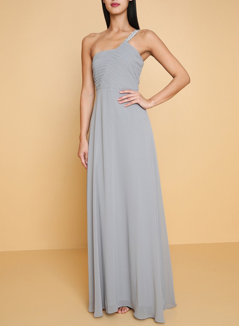 ARIA One Shoulder Embellished Dress Grey - Image 1