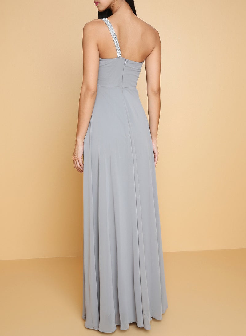 ARIA One Shoulder Embellished Dress Grey - Image 3
