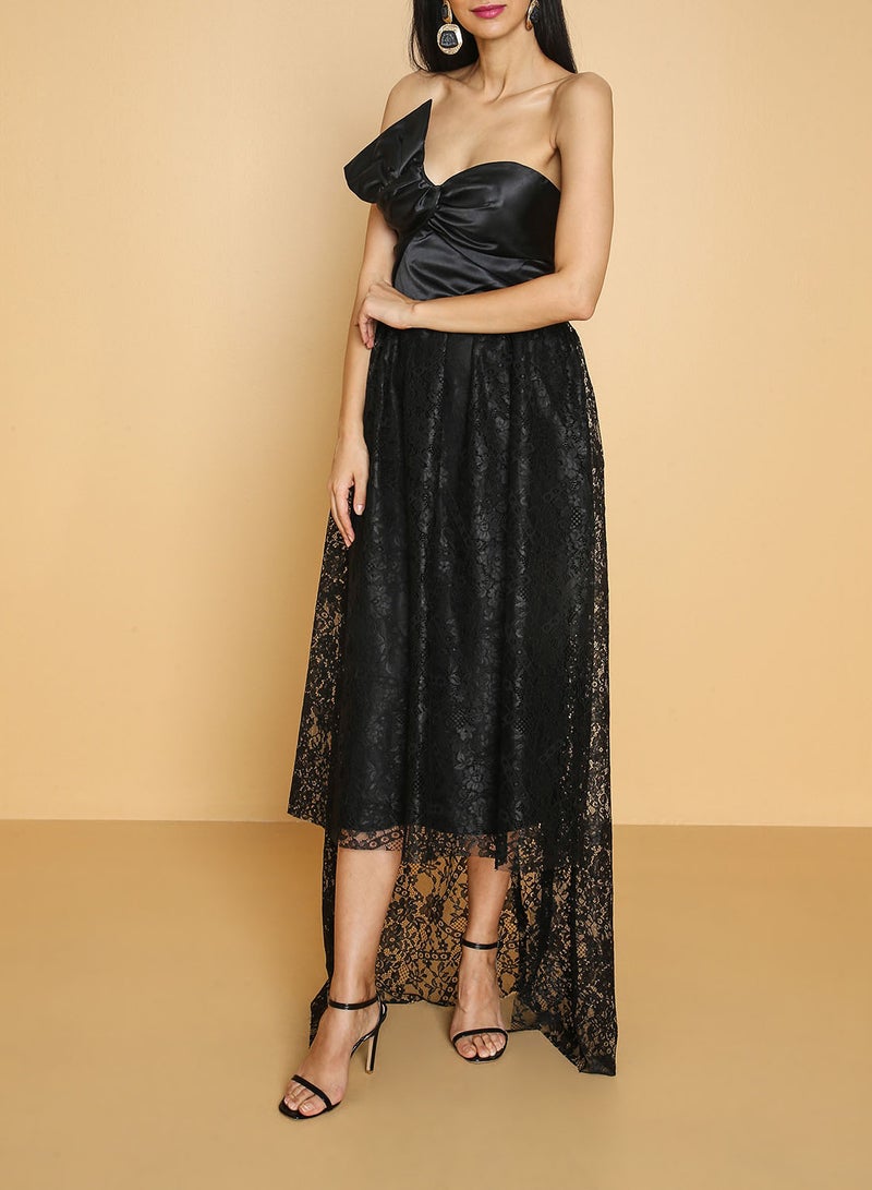 ARIA - Bow Detail Hi-Low Dress Black - Image 1