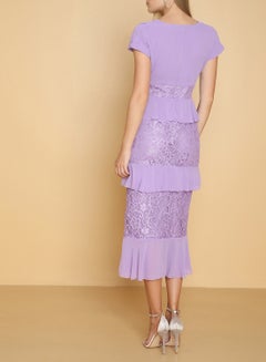 ARIA Lace Detail Tier Dress Lilac  - Image 3