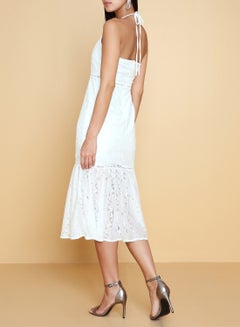 ARIA Ivory Lace Halter Tie Midi Dress Ecru  - Image 3