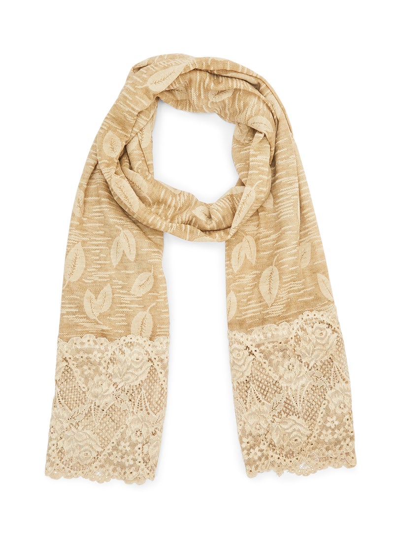 Rosh Embellished Cotton Hijab Scarf Vegas Gold/White  - Image 1