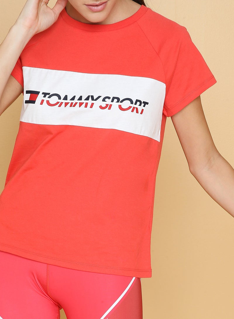 TOMMY SPORT - Short Sleeve Logo Printed Boxy T-Shirt Hibiscus - Image 1