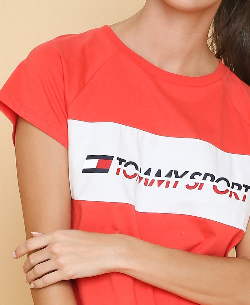 TOMMY SPORT - Short Sleeve Logo Printed Boxy T-Shirt Hibiscus - Image 1