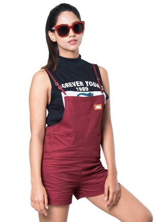Solid Strap Dungaree Maroon