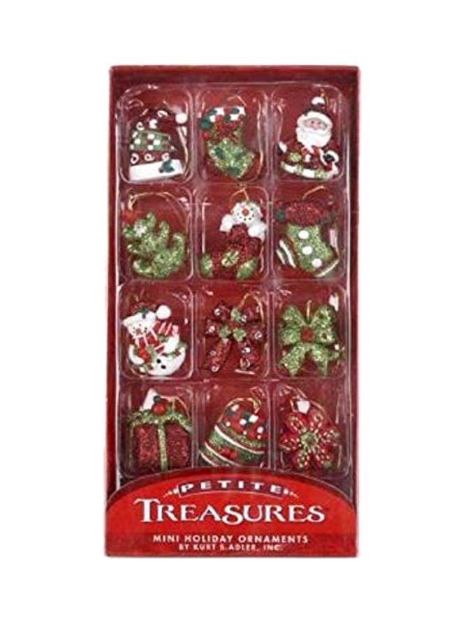 Kurt Adler - 12-Piece Christmas Ornament Set Green/Red/White 3.75x1.13x7.38inch - Image 1