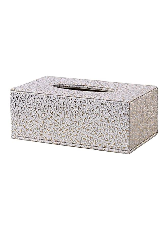 PU Leather Facial Tissue Box White/Gold 10x5.3x3.74inch