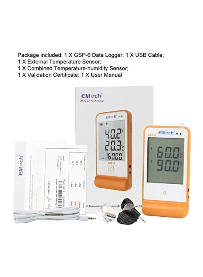 Elitech - Temperature And Humidity Data Logger Recorder White/Clear/Orange 2.4x0.8x4.6inch - Image 1