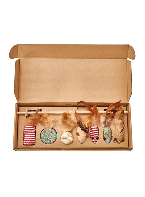 7-In-1 Cat Teaser Interactive Toy Set Wand With Feather Multicolour