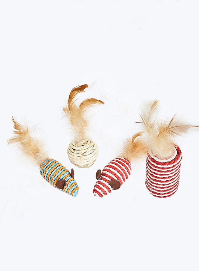 7-In-1 Cat Teaser Interactive Toy Set Wand With Feather Multicolour