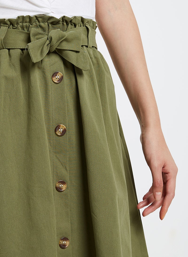 Raw Orange - Paperbag Waist Button Through Skirt Green - Image 1