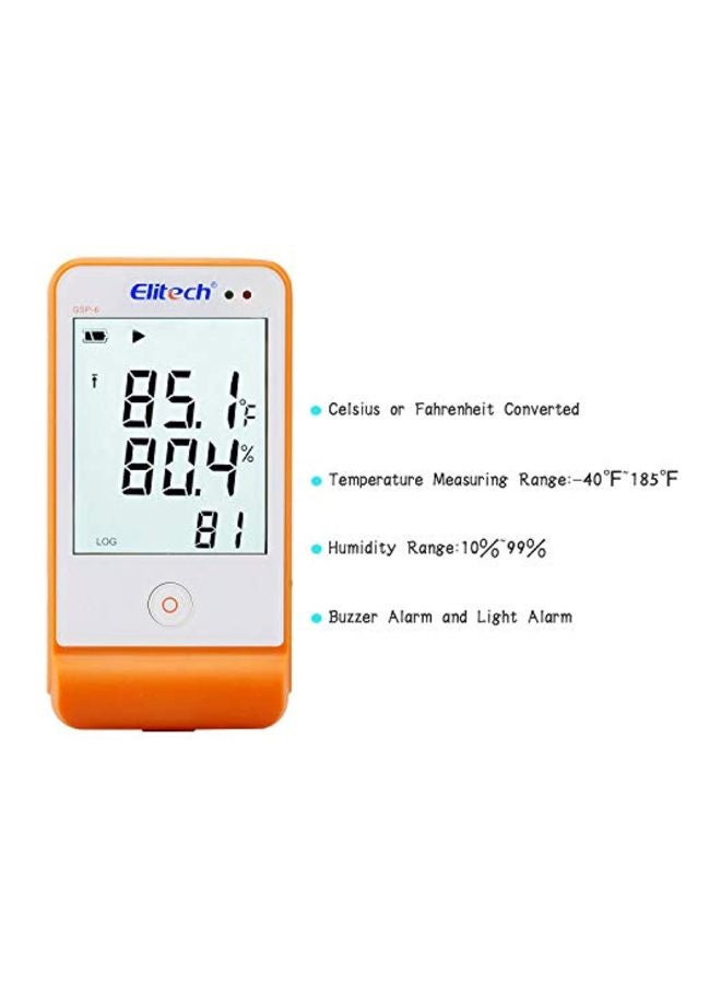Elitech - Temperature And Humidity Data Logger Recorder White/Clear/Orange 2.4x0.8x4.6inch - Image 1