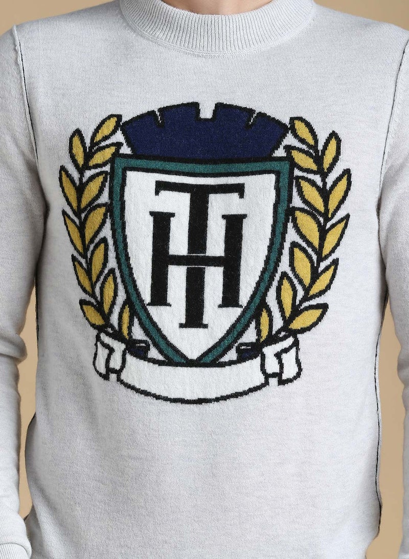 TOMMY HILFIGER - Long Sleeve Crest Intarsia Sweater White/Blue/Black - Image 1