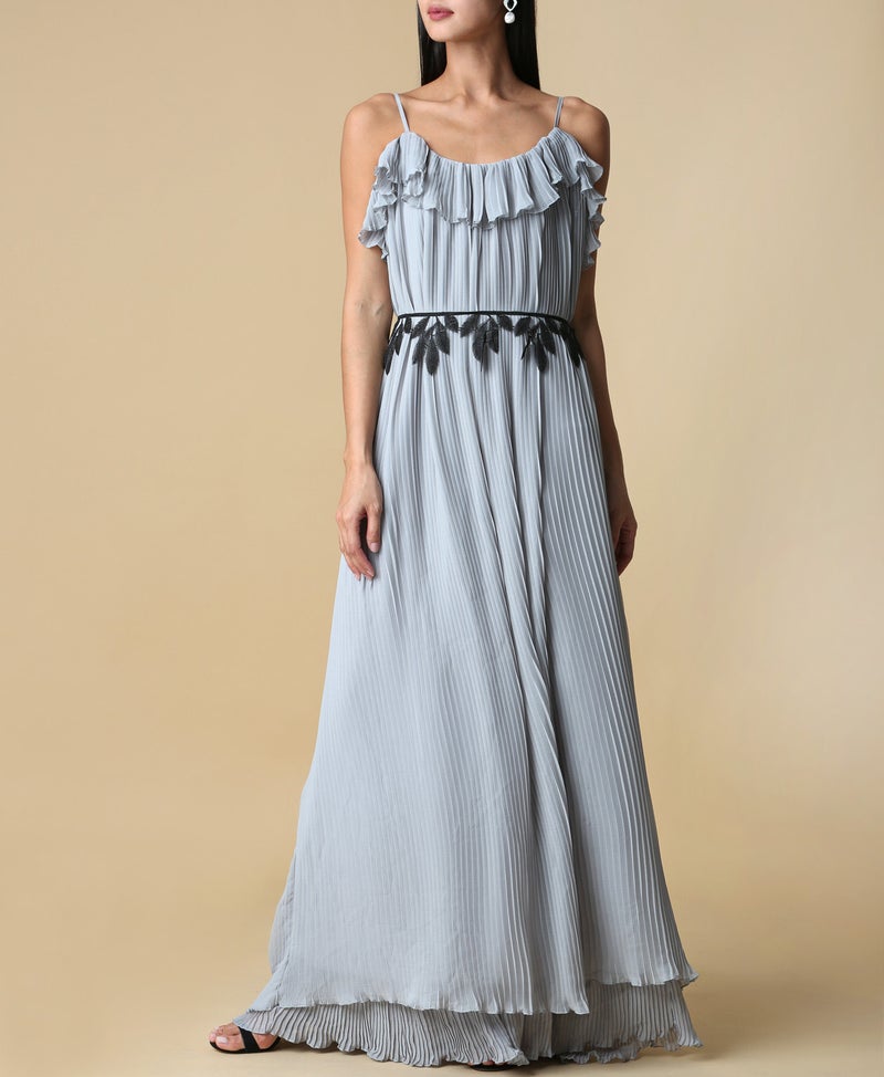 Plisse Ruffle Evening Dress Grey - v1581347842/N30895474V_1