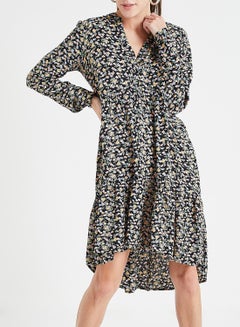 Gather Detailed Floral Long Sleeve Dress Multicolour - v1581364633/N34353910V_2