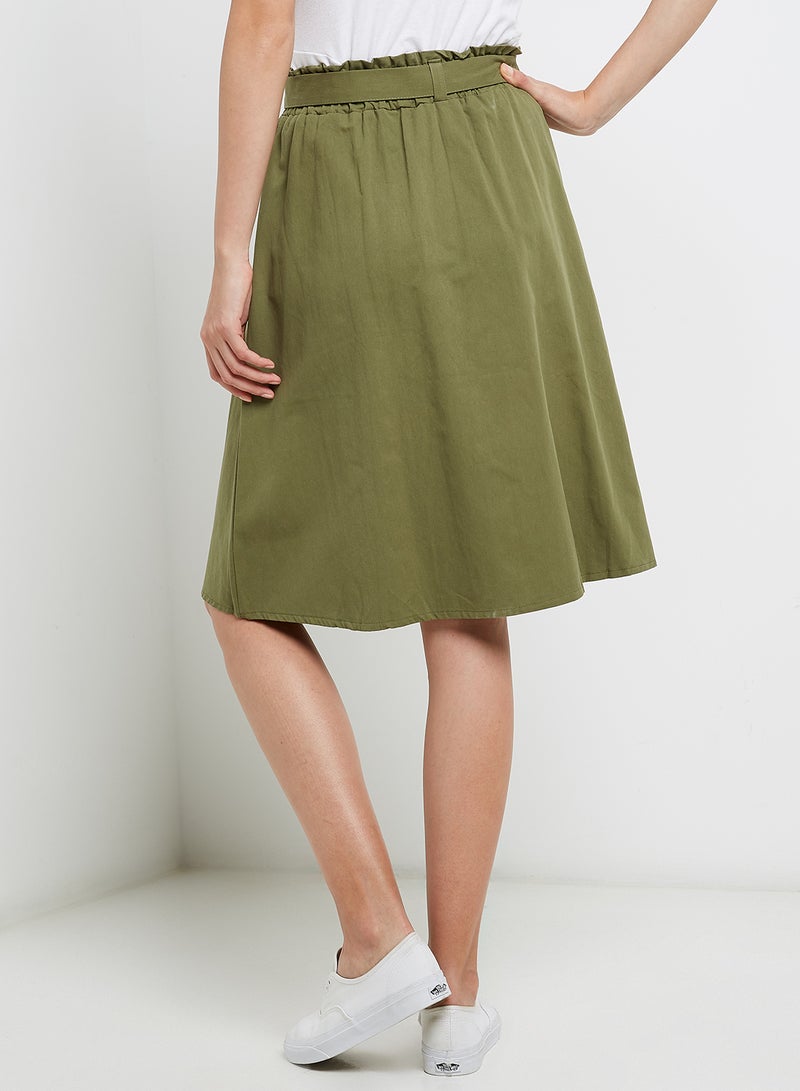 Raw Orange - Paperbag Waist Button Through Skirt Green - Image 1
