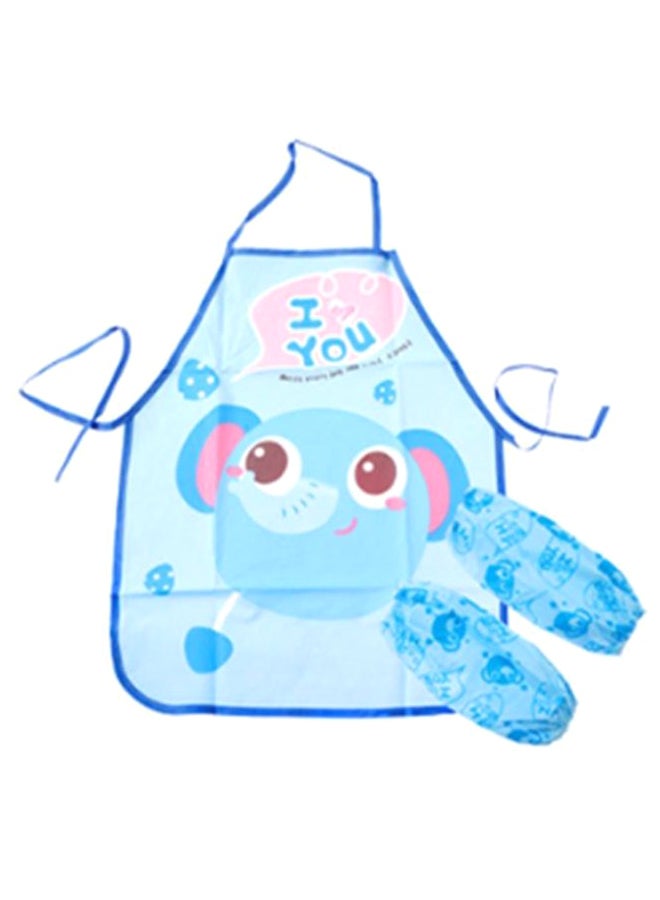 Cartoon Printed Kids Chef Apron With 2 Gloves Blue 44 x 34cm 