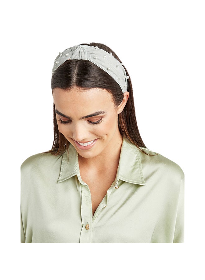 كلوزيت ربطة شعر بعقدة مزينة باللؤلؤ رمادي - Image 2