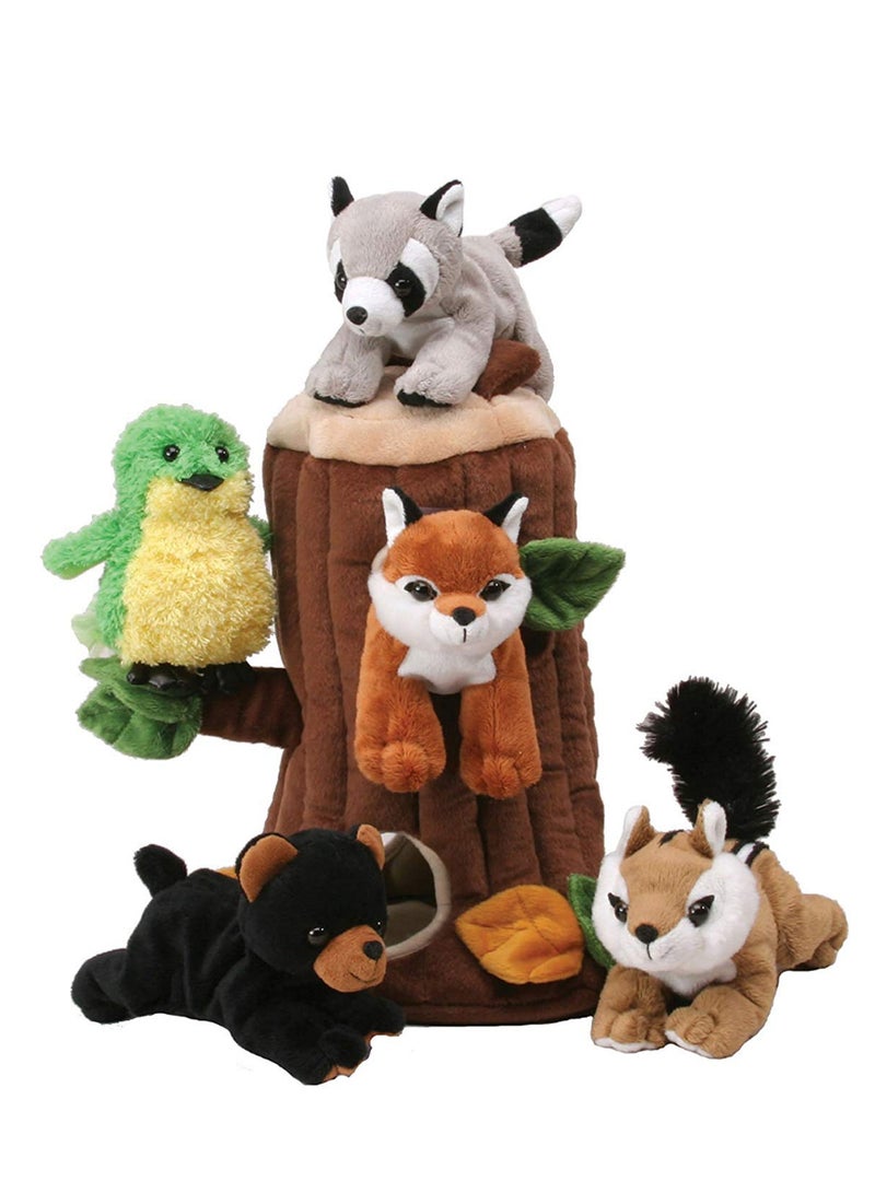 يونيباك مجموعة دمى محشوة على شكل حيوانات الغابة مكونة من 5 قطع مع بيت الشجرة - Image 1