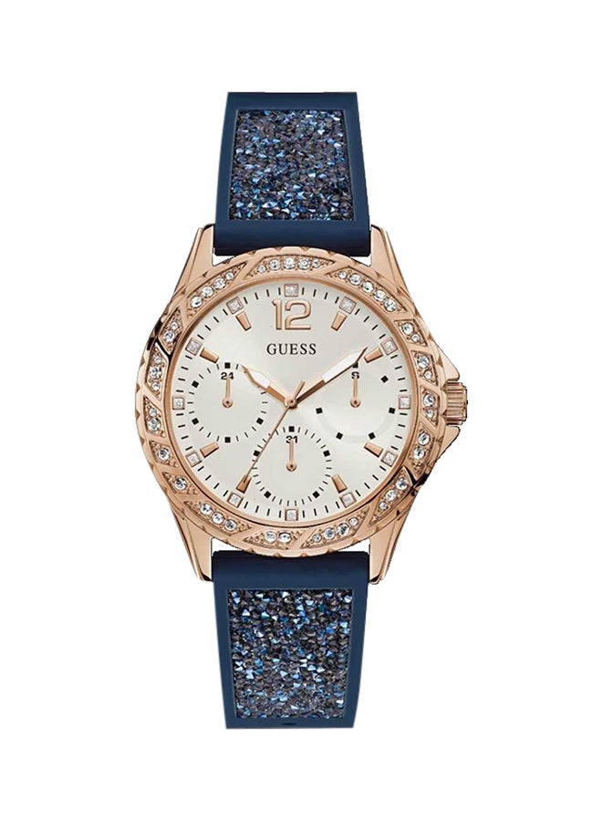 جس ساعة يد بعقارب وسوار من السيليكون طراز W1096L4 - قياس 40 مم - لون أزرق للنساء - Image 1