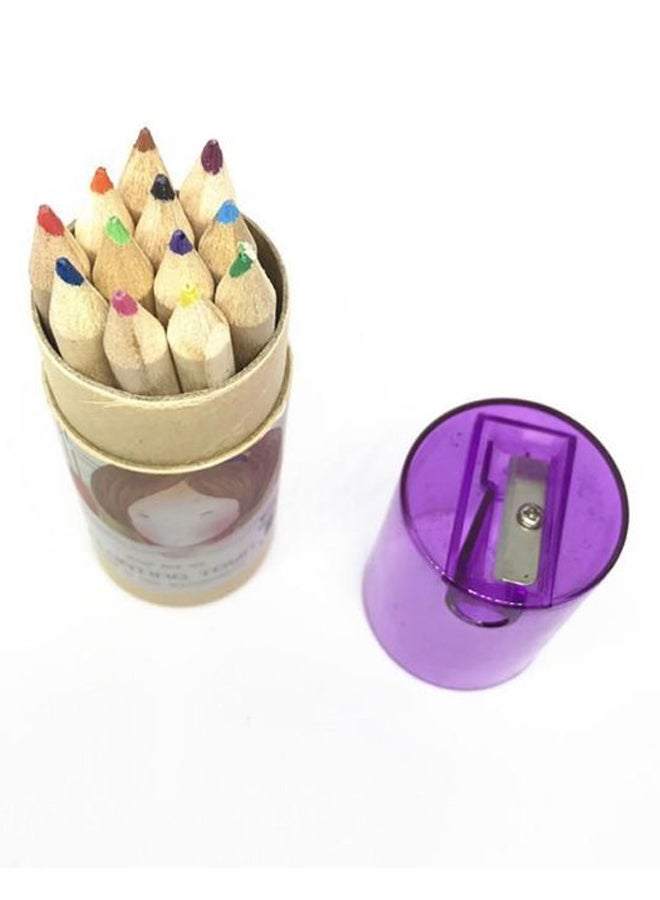 12-Piece Wood Colour Pencil Set With Cylindrical Box Multicolour - Image 1