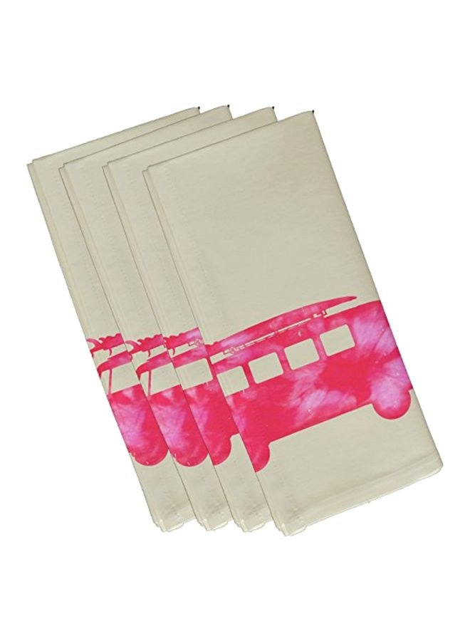 E by design 4-Piece Printed Napkin Set Beige/Pink 19x19inch 