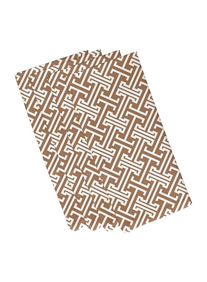 E by design 4-Piece Geometric Printed Polyester Napkin Beige/White 19x19inch 