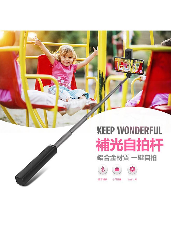 Philips - Wireless Blutooth Selfie Stick With Fill Light Plug And Play Black/Grey - Image 1